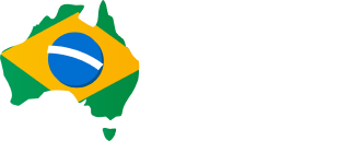 Logo da comunidade BSA com a forma da Austrália e a bandeira do Brasil